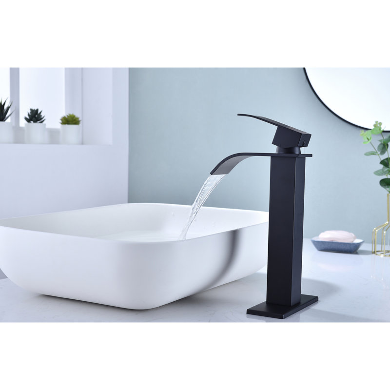 Bathroom Sink Faucet With Single Handle, Waterfall Spout, Pop - Up Drain, Matte Black Stainless Steel, Gentle Waterfall, Simple Setup For Non Overflow Sinks