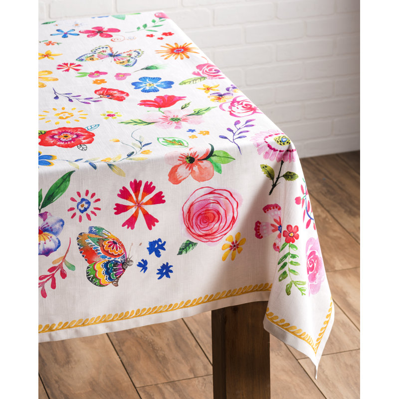 Floral 100% Cotton Tablecloth, 120" L x 60" W