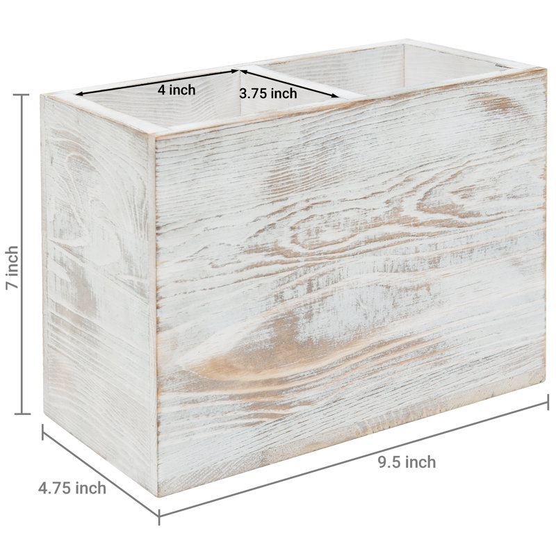 Wood Rectangle Utensil Crock, Rustic White