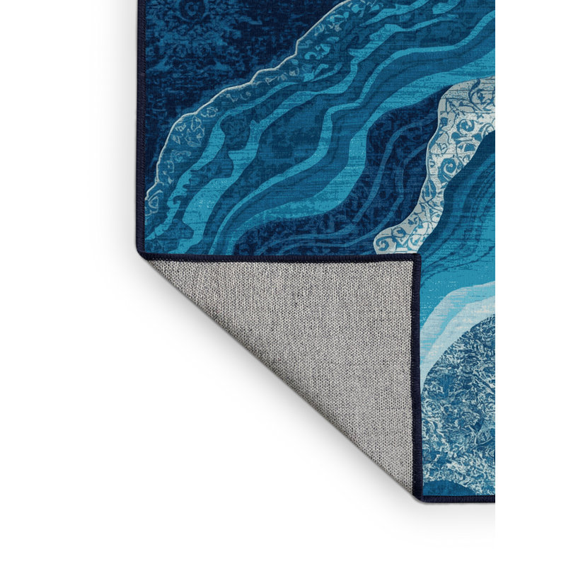 Machine Washable Ottavio Classic Oriental Rug in Blue – Navy Binding, 3 x 5
