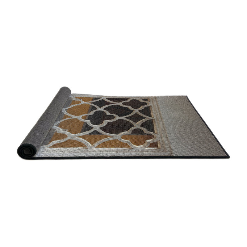 Tapis gris/jaune/noir tissé à la machine, Carré 8 pi