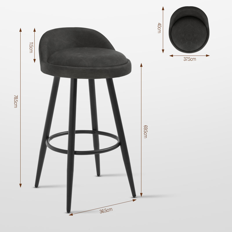Ackeron Upholstered Counter Stool with Metal Frame, Anthracite