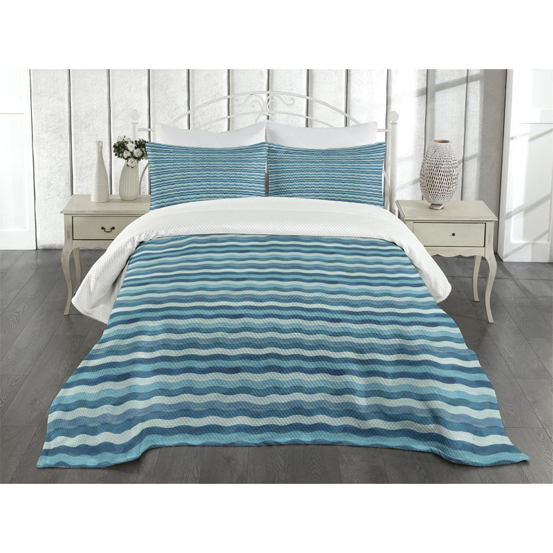 Turquoise Teal Blue Quilted Queen Bedspread Set with Shams