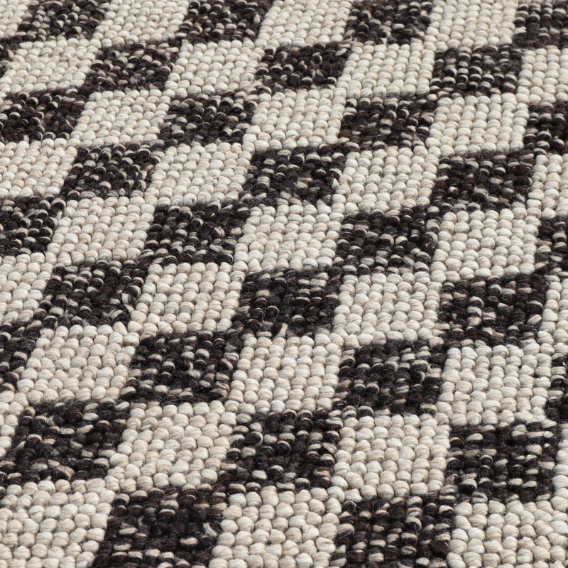Bubble Argyle Loop Pile Weave Ivory/Charcoal Wool Area Rug By Tufty Home, Rectangle 5' x 8'