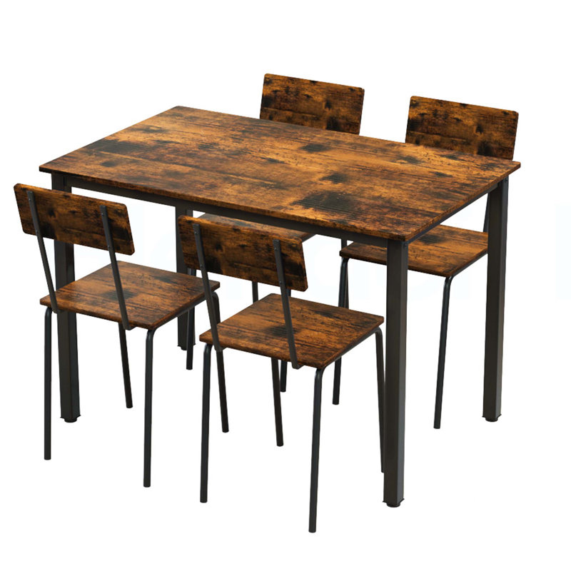 Ensemble 5 pièces de mobilier de salle à manger moderne en métal et bois pour 4 personnes, chaises de table de salle à manger