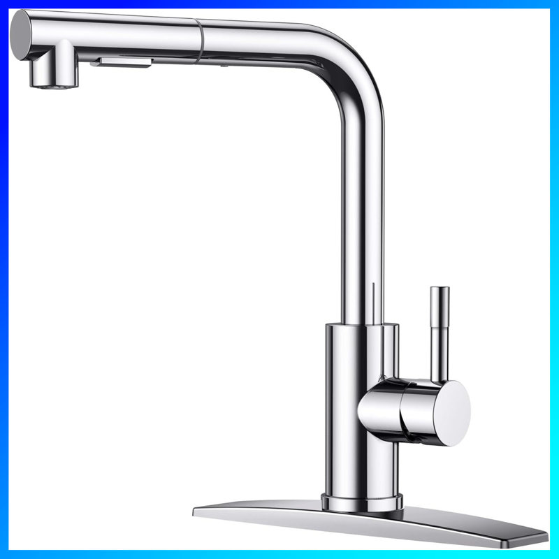 Single Handle Kitchen Faucet - Brushed Nickel Pull-Down Sprayer With Deck Plate, Compatible With 1 Or 3 Hole Installations (Great For Bars, Rvs, Farmhouses & Laundry)