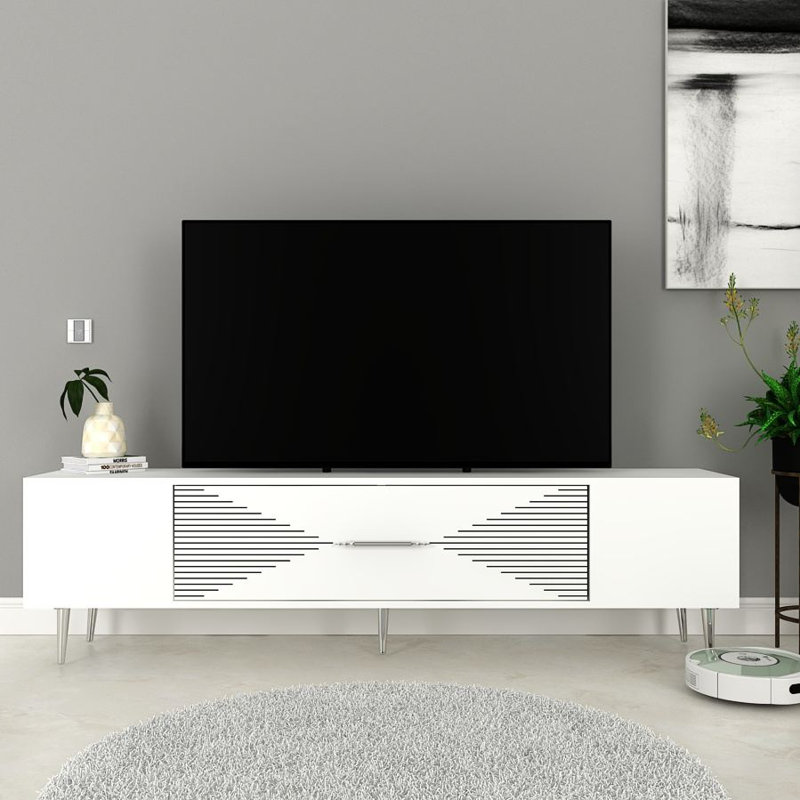 Olivia Unfinished TV Stand, White/Silver, 150cm