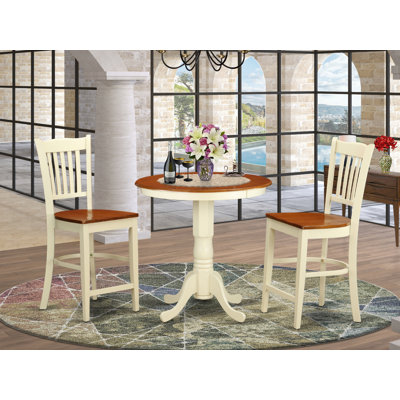 Ensemble de comptoir de cuisine 3 pièces pour petits espaces comprenant une table de salle à manger ronde avec piédestal et 2 chaises de salle à manger, babeurre et cerise