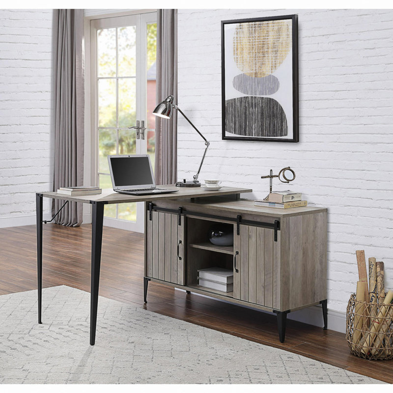 Bureau d'écriture en L avec armoire latérale, Gris, H 31 po x l 48 po x P 48 po
