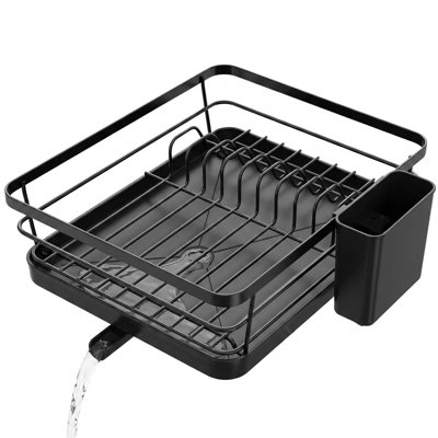 Compact Stainless Steel Dish Drying Rack with Swivel Drain