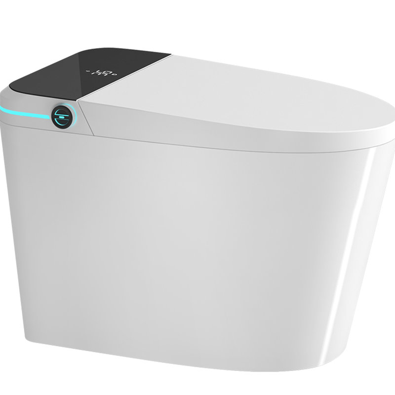 Toilette intelligente avec technologie de siège de bidet - ouverture / fermeture automatique, capteur de pied, batterie de secours, air chaud blanc moderne,