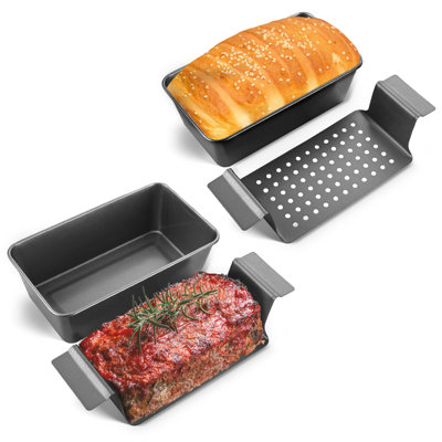 4 Pack Meatloaf Pan with Drain Tray, 9 x 5 Inches Loaf Pans with Insert, Nonstick Meat Loaf for Baking, Grey