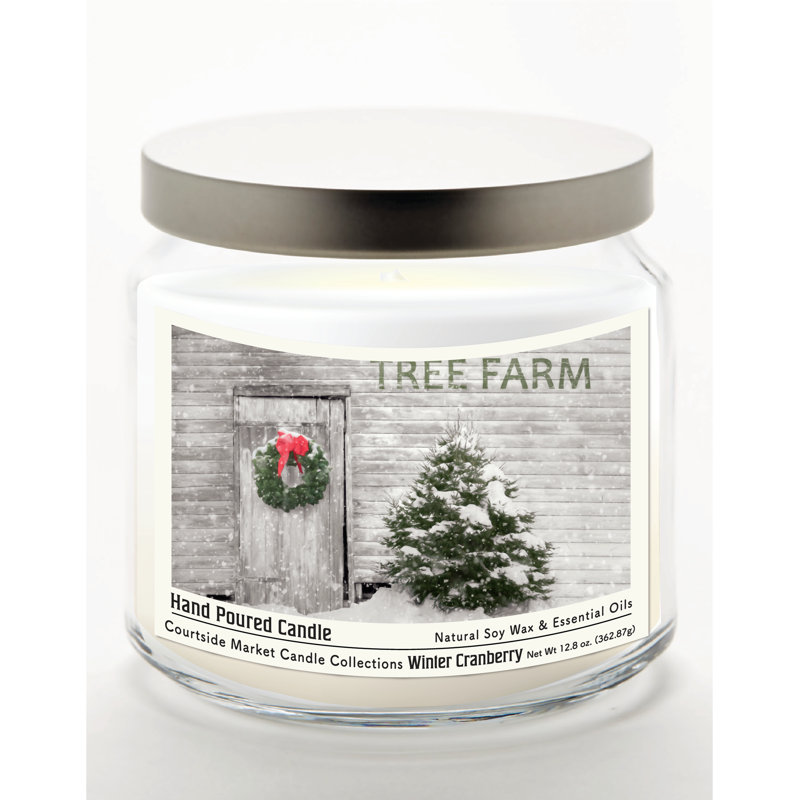 Bougie en pot de verre de 400 g (14 oz) Tree Farm avec couvercle en métal argenté brossé