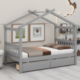 Wooden House Bed With Drawers