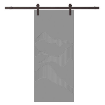 Panelled Manufactured Wood and Metal Barn Door with Installation Hardware Kit
