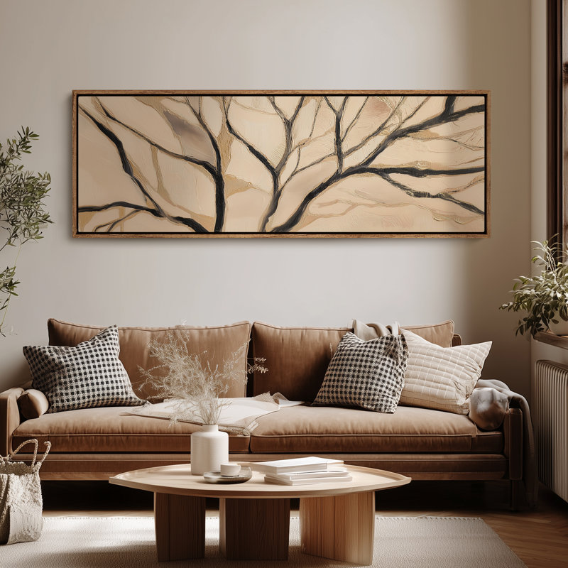 Motif de branche d'arbre doré sur toile texturée pour impression d'art de salle à manger, H 20 po x l 60 po, Naturel