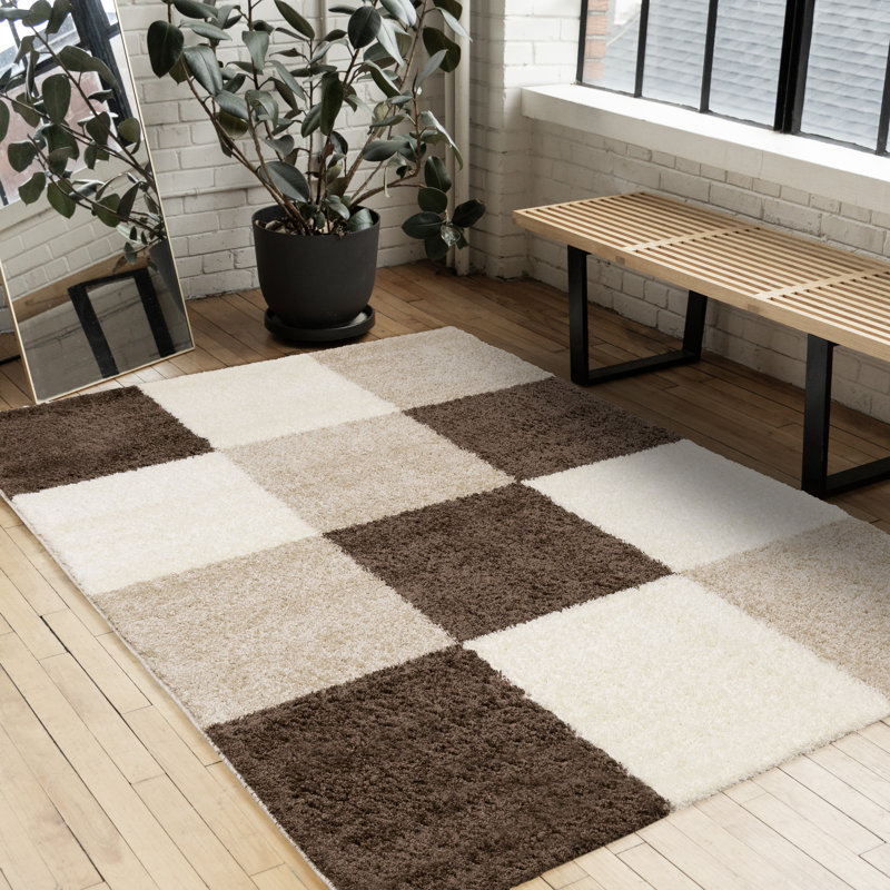 Tapis à carreaux brun neutre Waterloo, Rectangle 7 pi 10 po x 10 pi 6 po