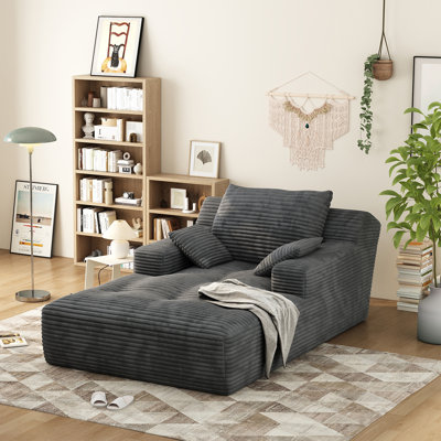 67'' Upholstered Chaise Lounge, Corduroy Sofa Bed With Deep Seat , Pillows And Armrests, No Assembly Required