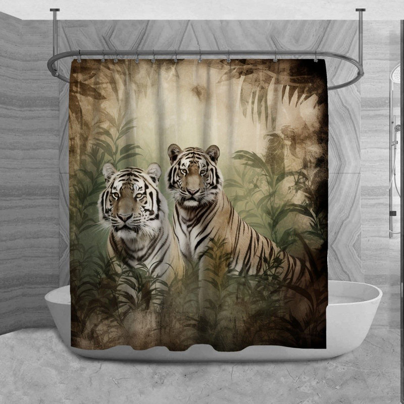 Tiger Shower Curtain Animals Bathroom Décor Brown, H 93 po x l 70 po