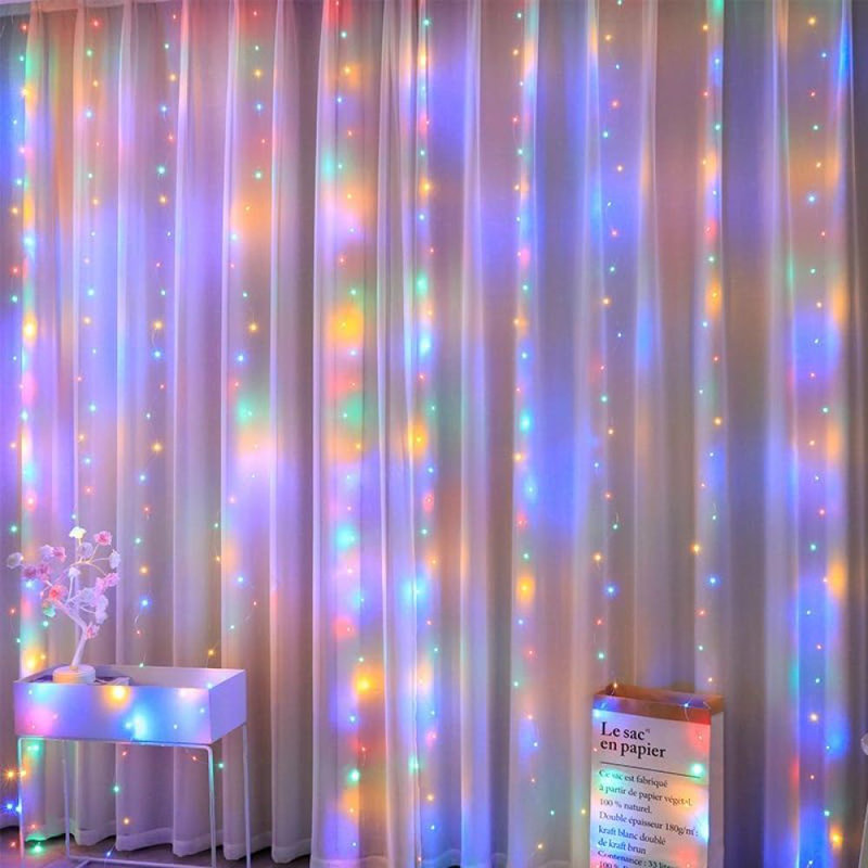 2 lumières de rideau de 3,3 pi x 10 pi pour 2 lumières de chambre à coucher alimentées par USB pour la chambre, le mur, la fête, Noël, décoration intérieure