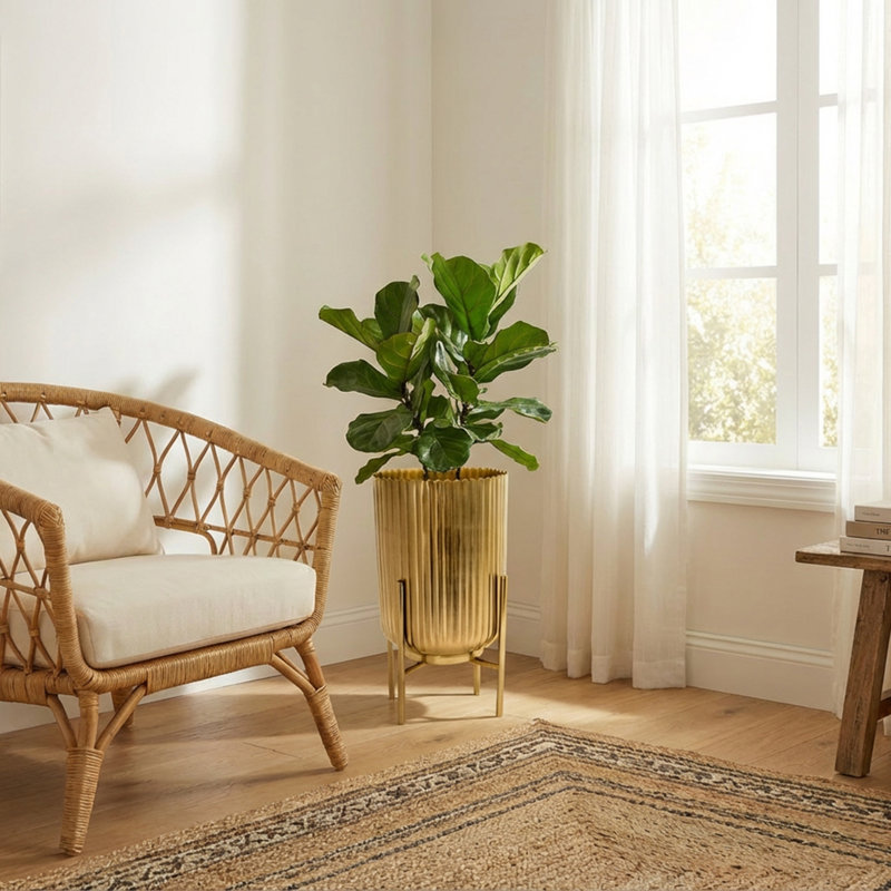 Pot à fleurs 6 po avec support, Doré