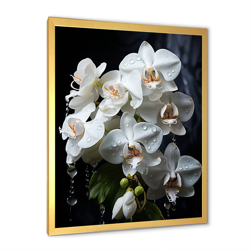 Pétales d'orchidées blanches élégantes sur toile, H 32 po x l 24 po x P 1 po, Cadre doré simple