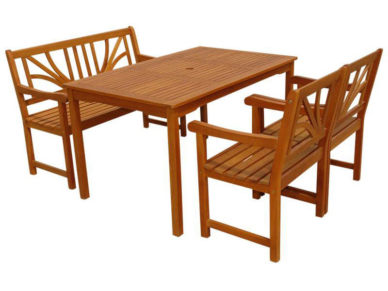 Adish 4 - Person Eucalyptus Solid Wood Patio Dining Set Umbrella Hole Included Rectangular Table