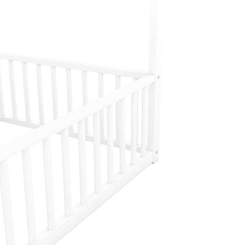 Lit plateforme simple en métal blanc, 2 lits partagés avec garde-corps stables, chambre de construction, Blanc antique