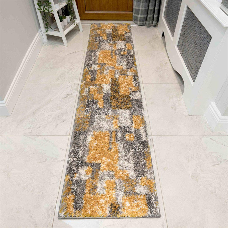 Resendez Machine Woven Mustard/Ochre/Grey Indoor Rug, Runner 60 x 240cm