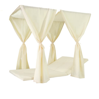 Patio Lounge Bed Cushioned & Canopy & Privacy Curtains