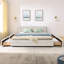 Grand lit tapissier moderne avec rangement, tissu chenille, beige