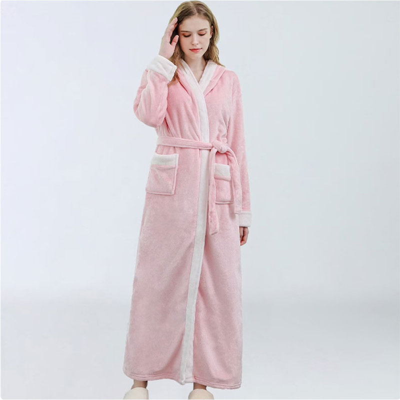 Peignoir en molleton avec poches et capuche, M, Rose, Oui