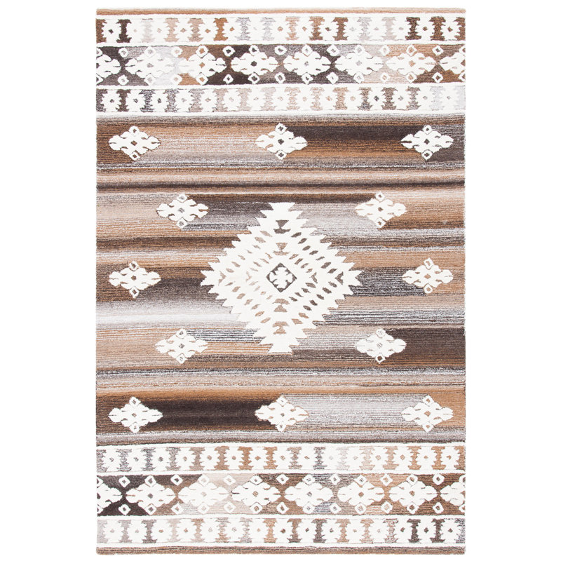 Tapis brun clair en laine / coton touffeté à la main Dimmick, Rectangle 6 pi x 9 pi