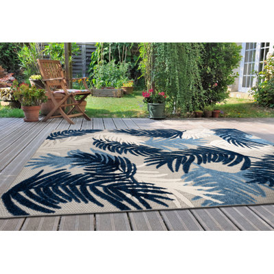 Hernandez Floral Navy/Ivory/Blue Indoor & Outdoor Area Rug