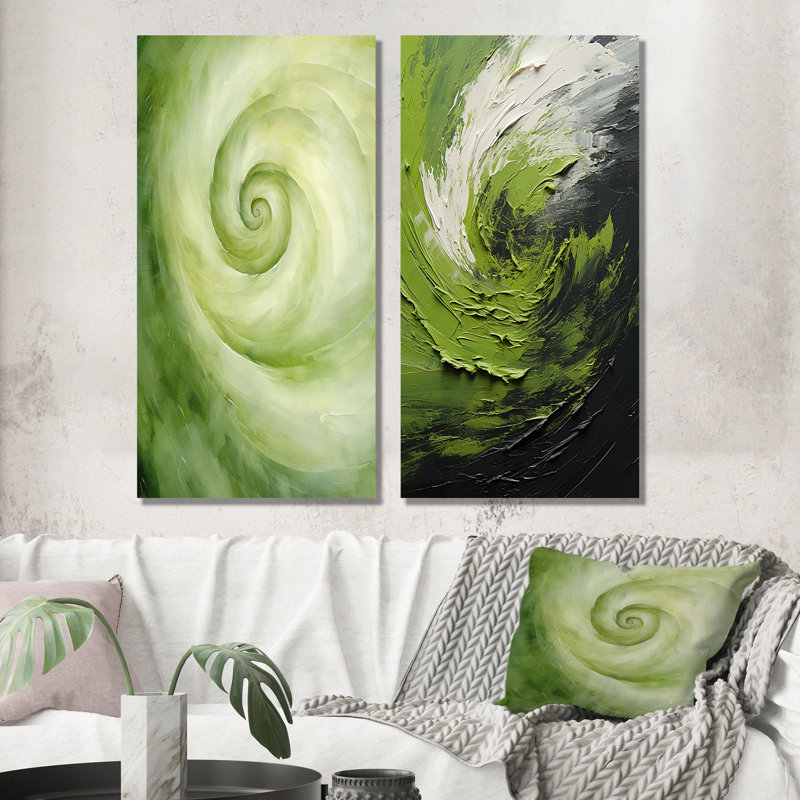 Green Serene Spiral Dreams - Abstract Spirals Metal Wall Art Set Of 2, 32" H x 32" W