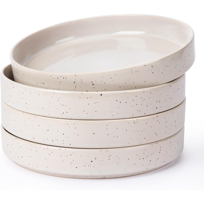 4-Piece Stoneware Pasta Bowl Set- Service For 4, Creamy White with Colorful Speckles