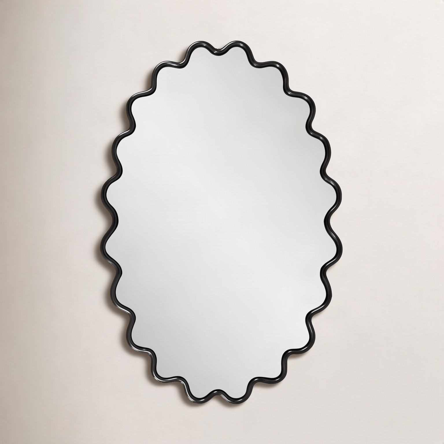 Modern Wavy Framed Oval Wall Mirror, Black