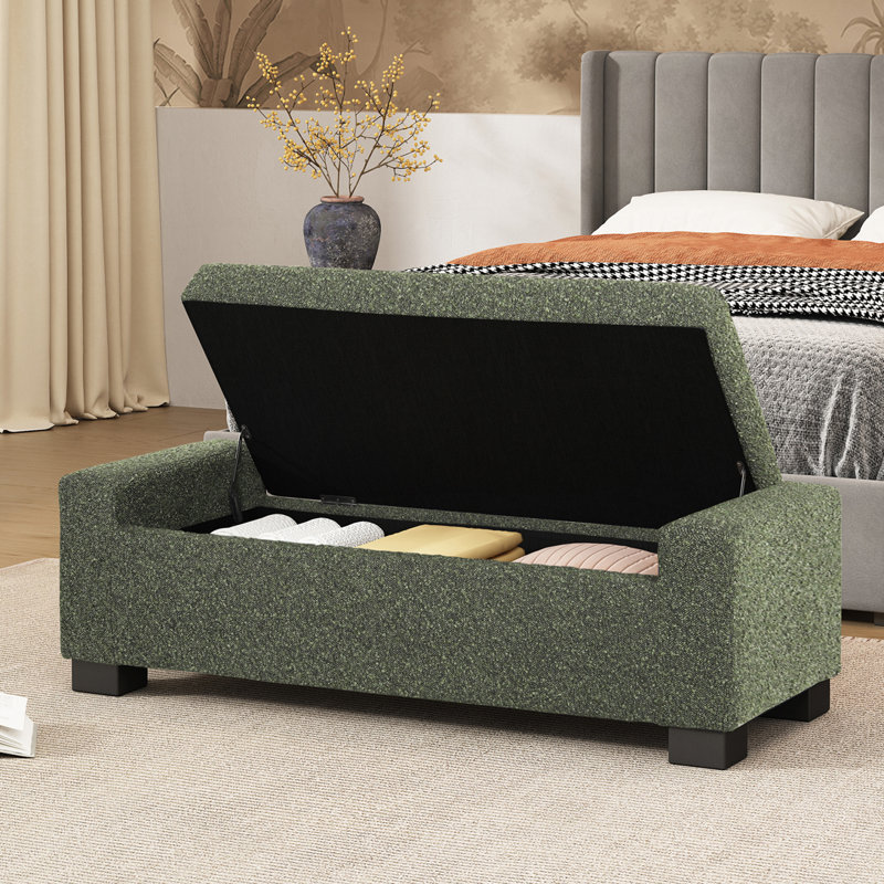 Banc de rangement, banc de bout rembourré avec rangement et sièges pour le salon, la chambre à coucher ou le vestibule, Vert