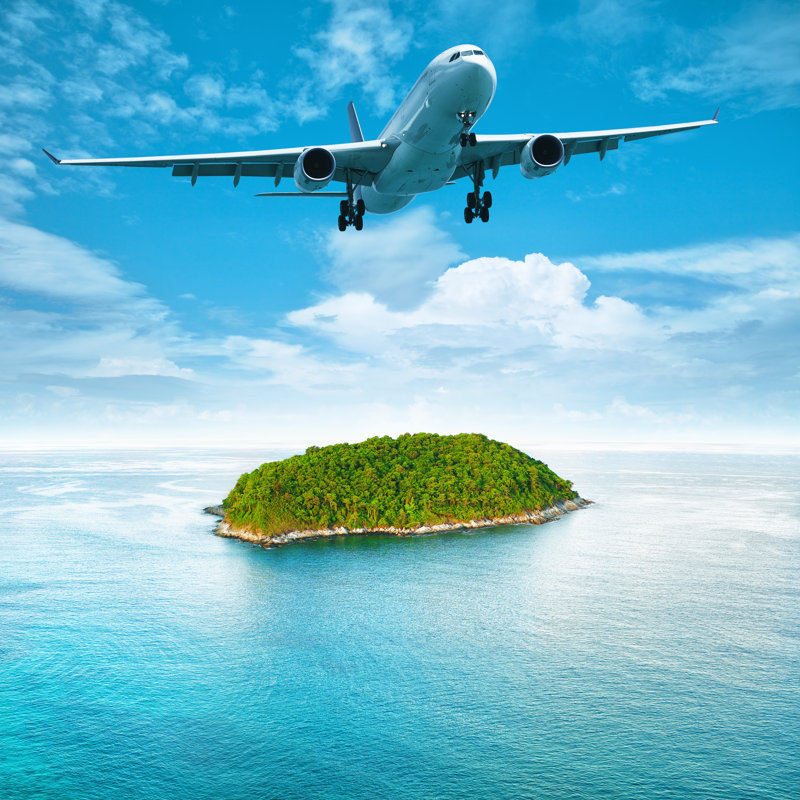 Jet Over Island - Wrapped Canvas Print, 122cm H x 122cm W x 3.8cm D