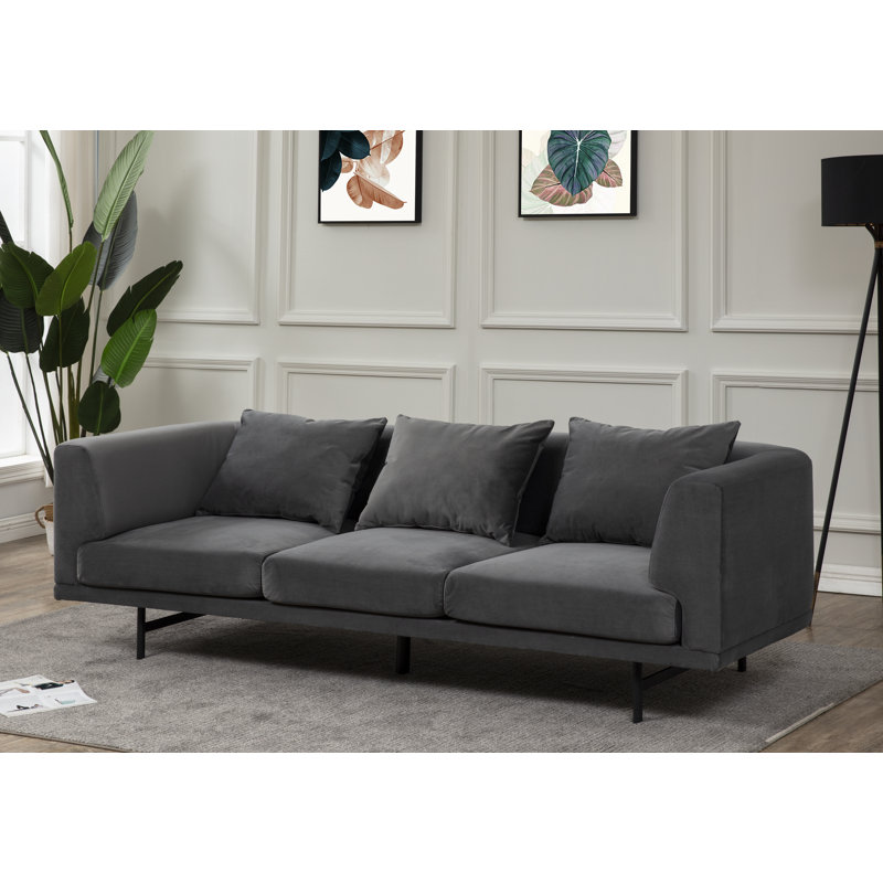 Joscelynn 90.2'' Velvet Sofa, Gray Velvet