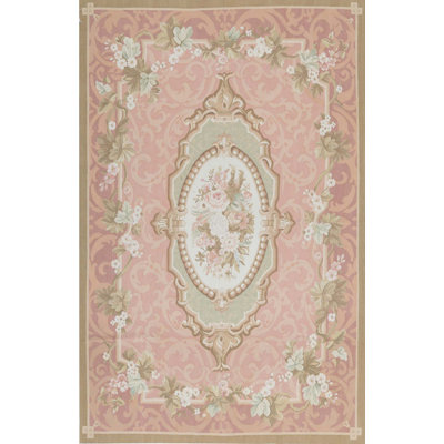 Hand-Knotted High-Quality Ivory and Rose Area Rug