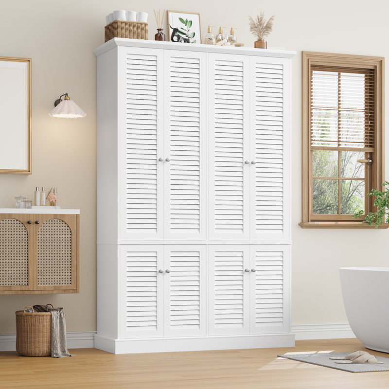 70.9'' H Large Wooden Bathroom Cabinets, Tall Rectangle Cabinet With Shutter Door, Modern White