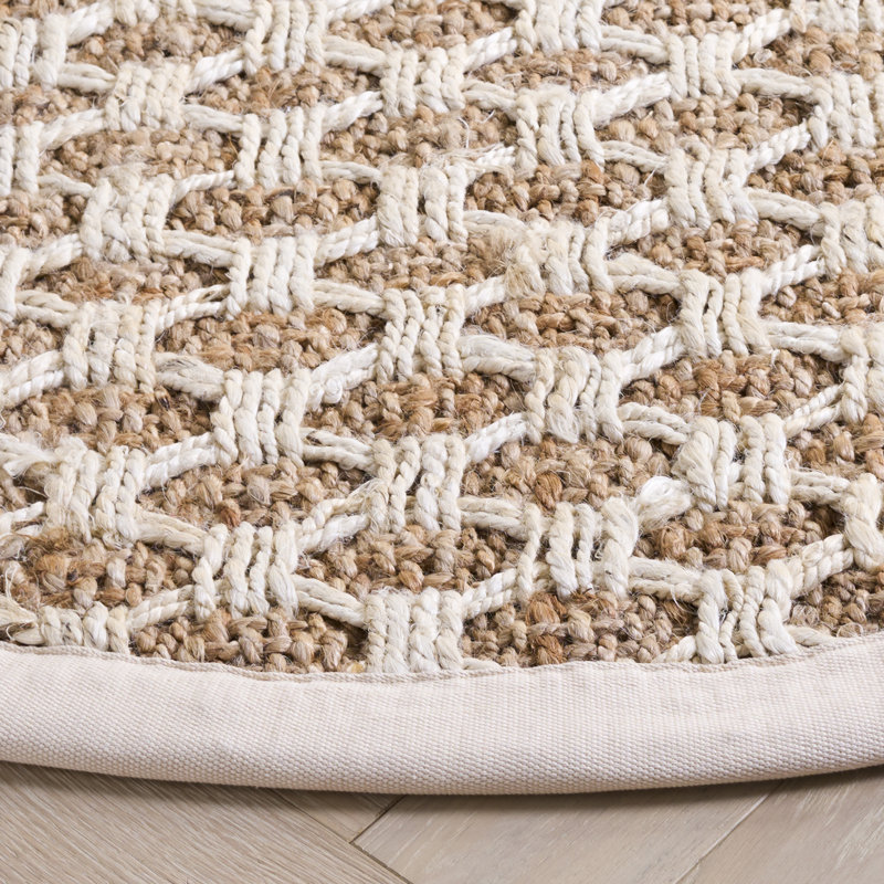 Natural Fiber Handwoven Jute Geometric Rug, Round 6'