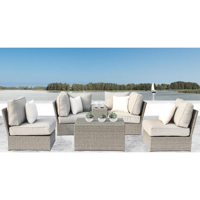 Winsford Fully Assembled 4 - Person Seating Group with Cushions |All-weather wicker sectional, Mixed Gray