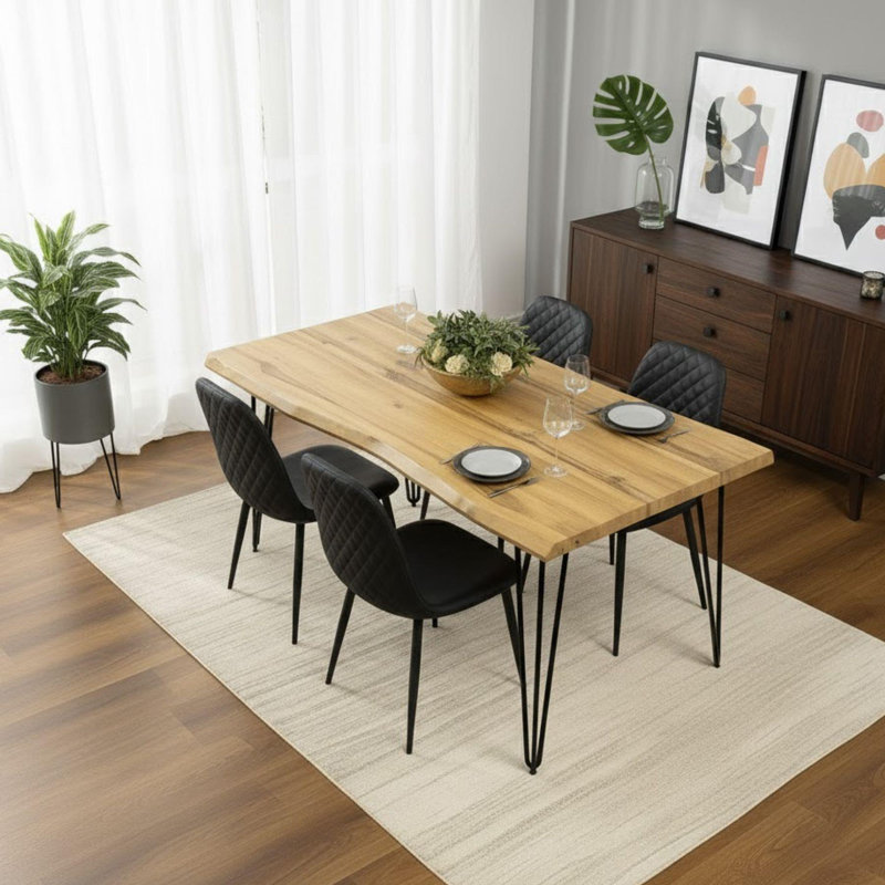 4 - Person Dining Set, Black, 75cm H x 140cm W x 80cm D