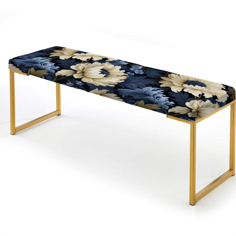 Banc rembourré or, Beige et bleu damassé nostalgie