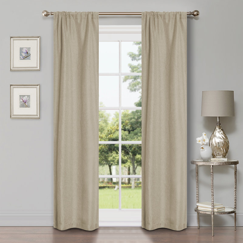 Modern Linen Inspired Classic Solid 100% Polyester Room Darkening Curtain Panel, Frosted Almond, Rod Pocket  26" W x 84" L