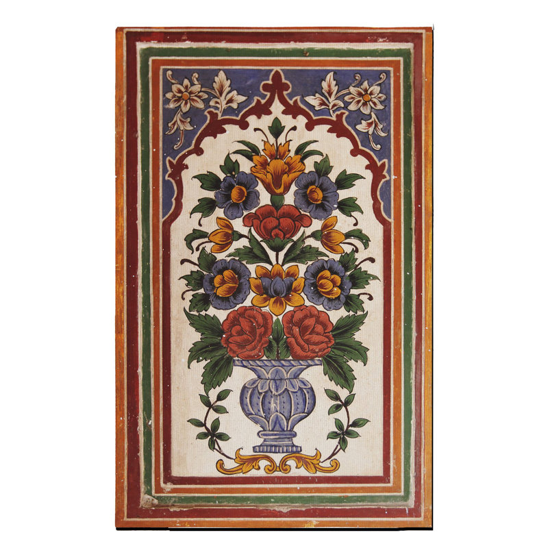 Tapis tissé dans un vase avec des fleurs, Rectangle 4 pi 7,12 po x 6 pi 6,74 po