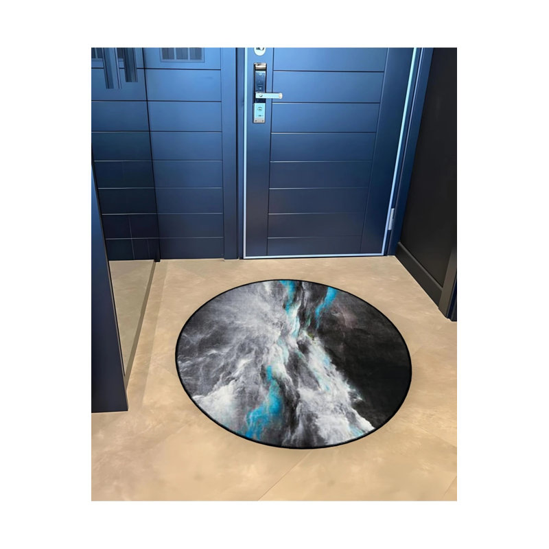 Woven Base Modern Decorative Carpet With Dark Blue Color Details, Round 5'
