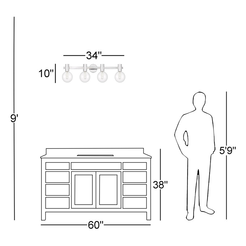 Éclairage pour salle de bain 4 lumières Ryenne en chrome, Chrome chrome, H 10 po x l 34 po x P 34 po, 4 Lights